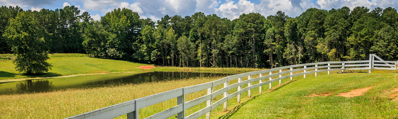 Large farmland with a pond